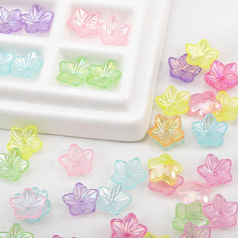20pcs Acrylic Flower Shaped Beads Caps Five Petaled Flowers Loose Spacer Beads for DIY Jewelry Making Bracelet Necklace Supplies