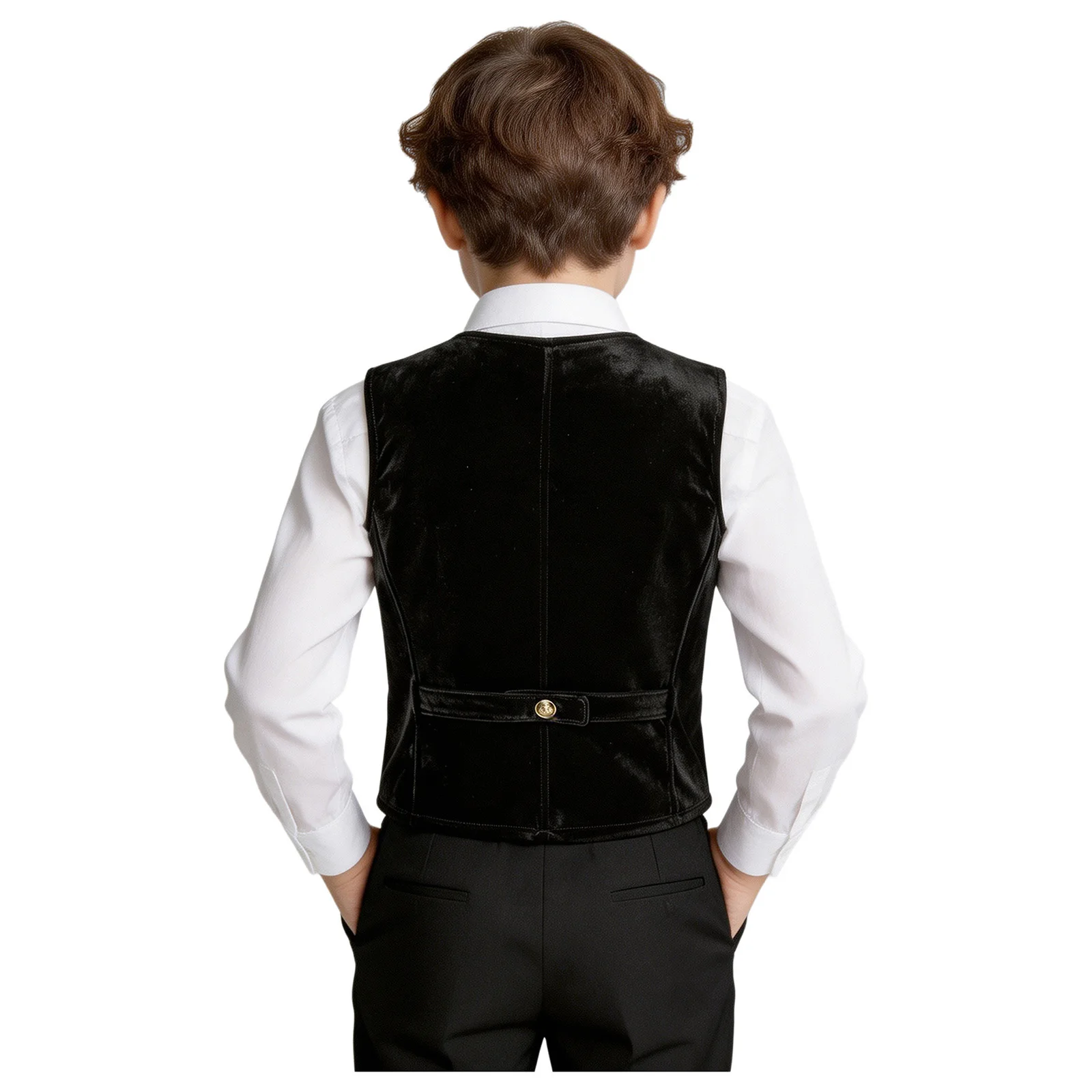 Kid Boys Medieval Victorian Costume Halloween Steampunk Party Gothic Velvet Vest Metallic Trim Lapel Sleeveless Button Waistcoat