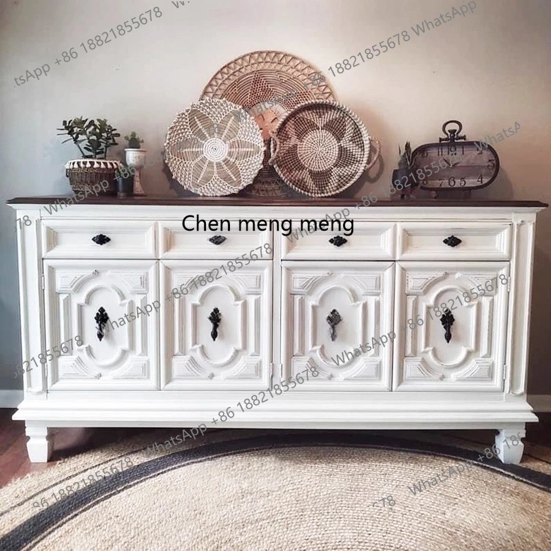 

French style, solid wood carving flower porch cabinet American retro, home living room decoration, locker