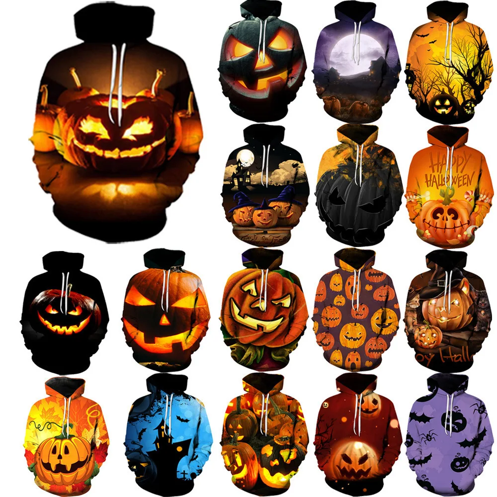 

2023 New Halloween Terror Demon Skull 3D Digital Print Men's and Women's Autumn/Winter Hooded Hooded Sweater