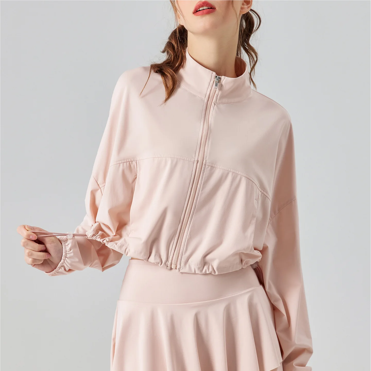 Spring Solid Women Sport Jacket Stand Collar Loose Fit Design Sports Tennis  Fitness Jogging Women Sun Protection Clothing