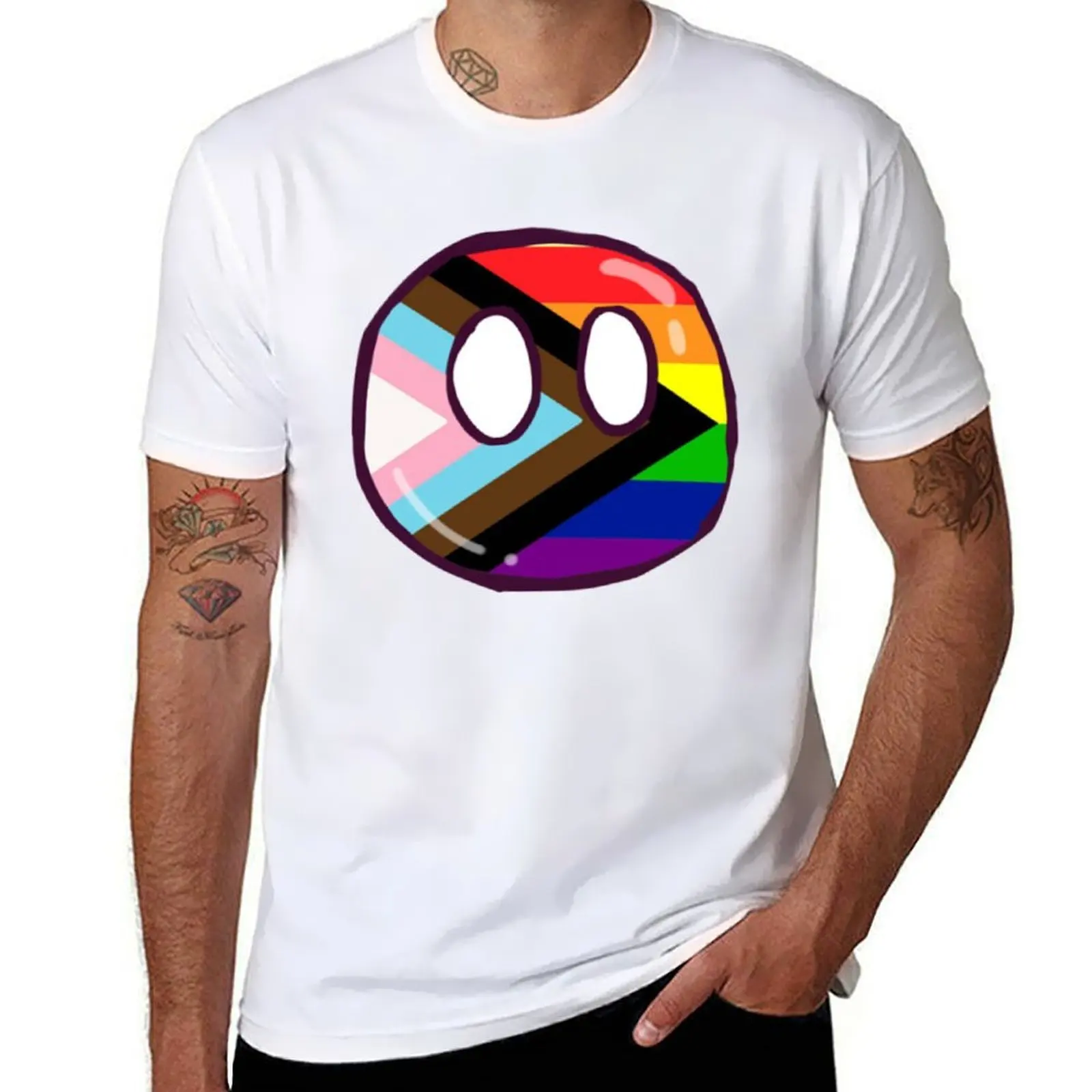 

lgbtball  progress pride T-Shirt black cotton t-shirt plain for man package funny t shirts cotton T-Shirt