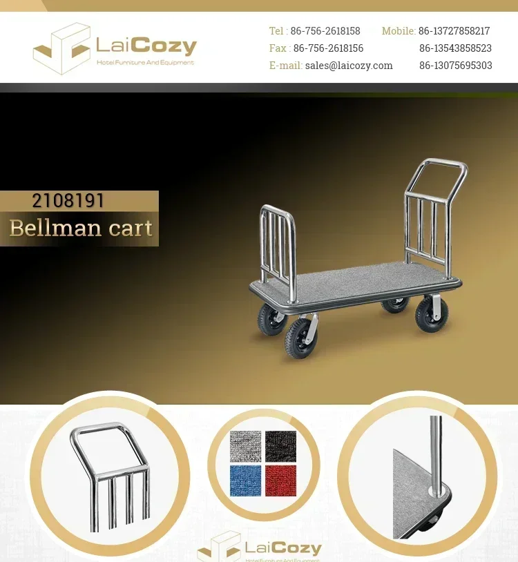 Hotel Furniture Stainless Steel Bellman Cart Hotel Luggage Trolley