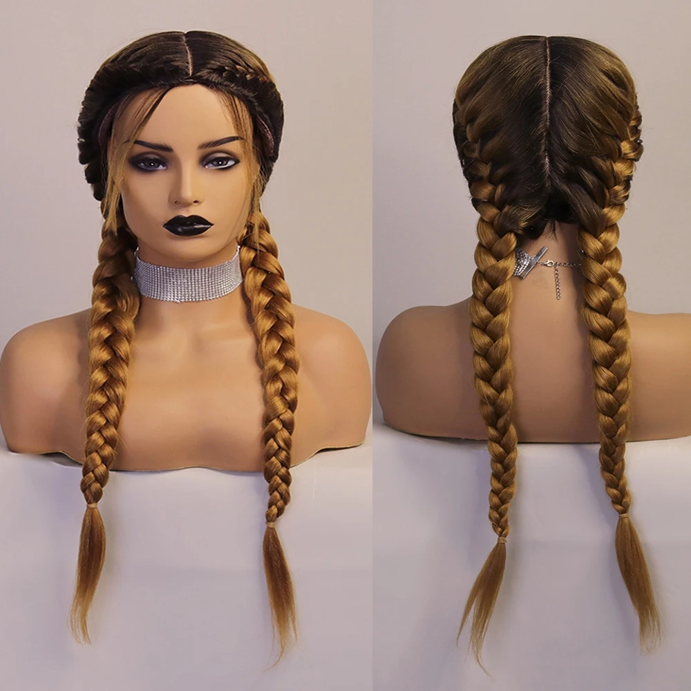 Cwigs Soft Black Synthetic Wig Cosplay Braided Wigs For Black Women Machine Made Heat Resistant Red Honey Blonde Box Braid Wig