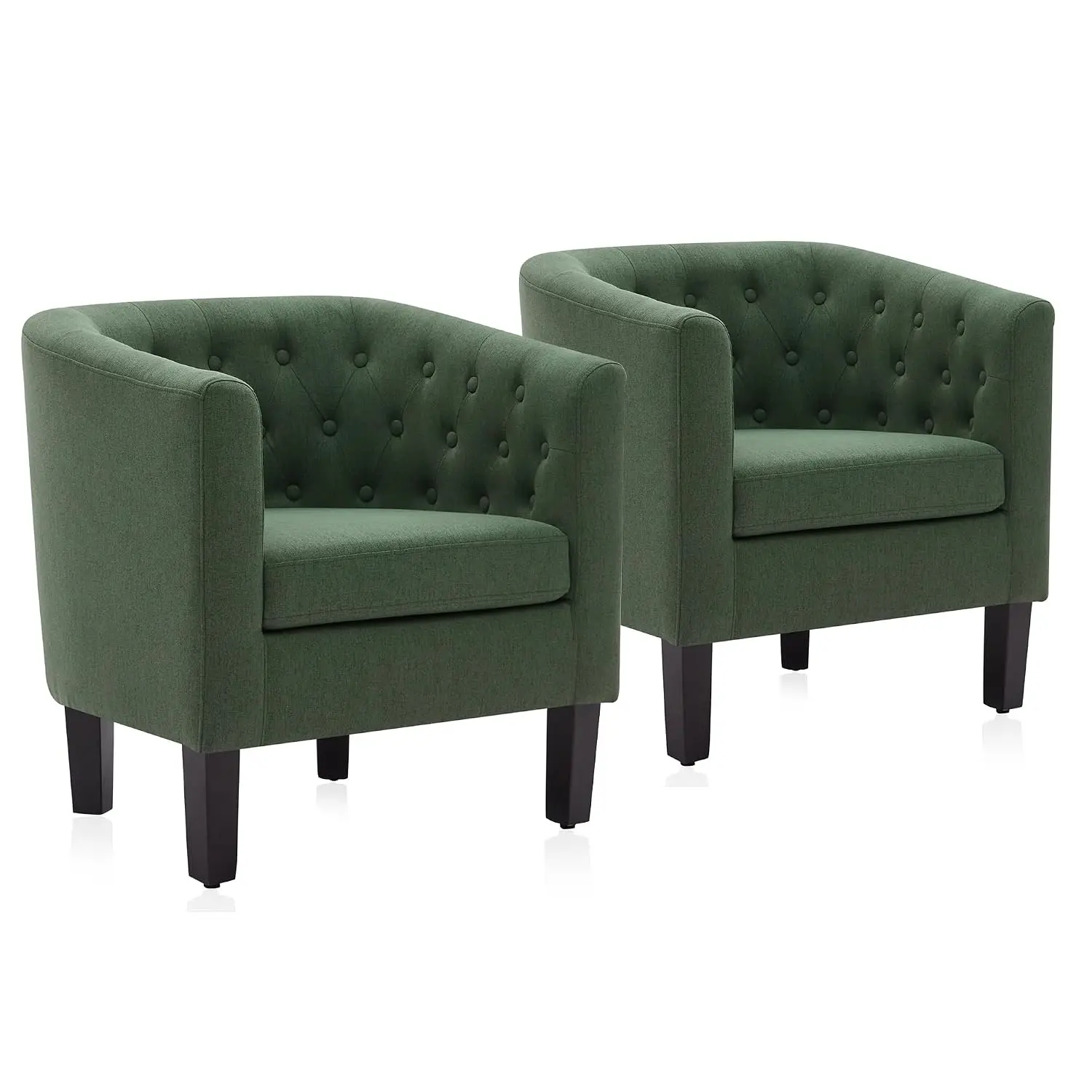 Green Accent Chair Set of 2, Tufted Barrel Club Chair for Living Room Bedroom with Sturdy Legs & Linen Fabric, Customized