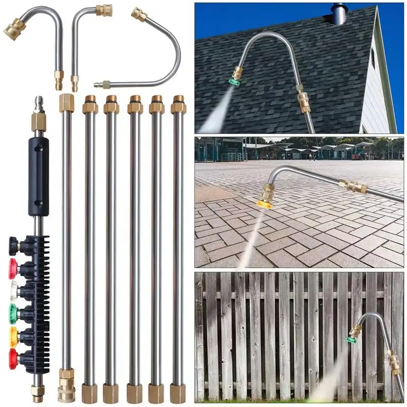 

High pressure water gun stainless steel extension rod ten piece U-shaped rod set 1/4 inch quick connection 4000psi