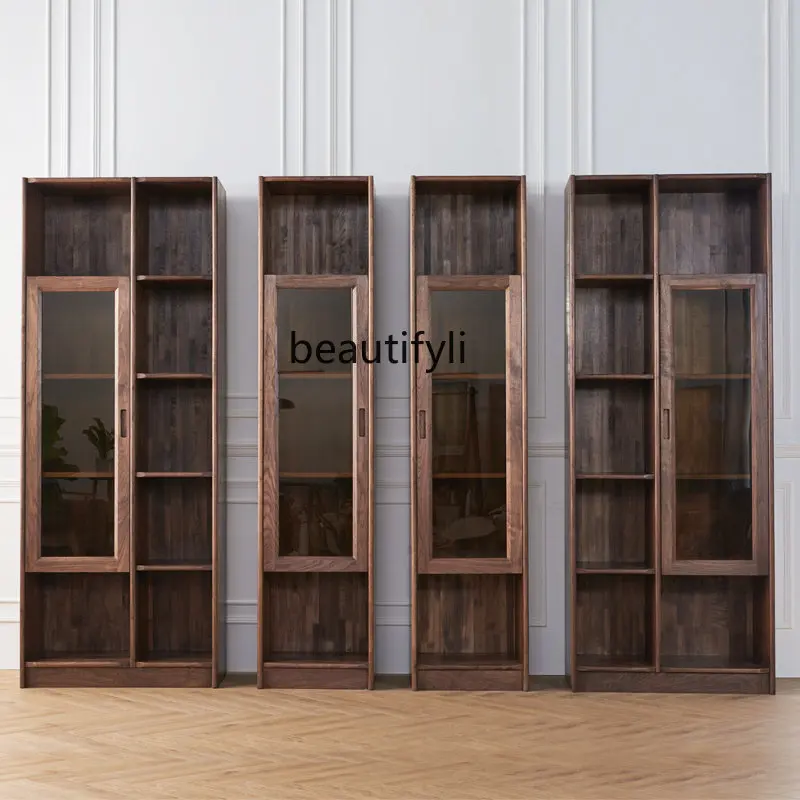 

Black Walnut Wooden Bookcase Solid Wood Bookshelf Combined Bookcase Floor Bookcase