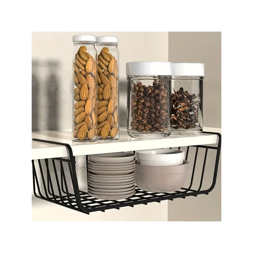1pc under table hanging multi-layer storage basket, student dormitory wardrobe desktop storage rack, kitchen seasoning rack