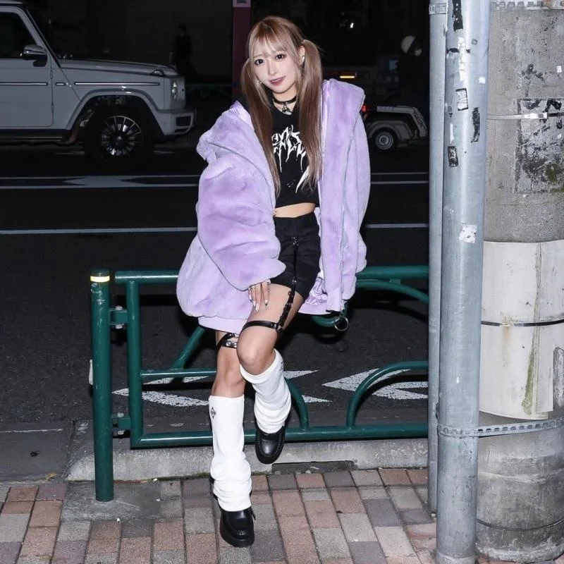 Abrigo de felpa con Orejas de conejo Harajuku para Mujer, chaqueta holgada de manga larga, sudaderas cálidas informales de calle alta, Ropa de invierno