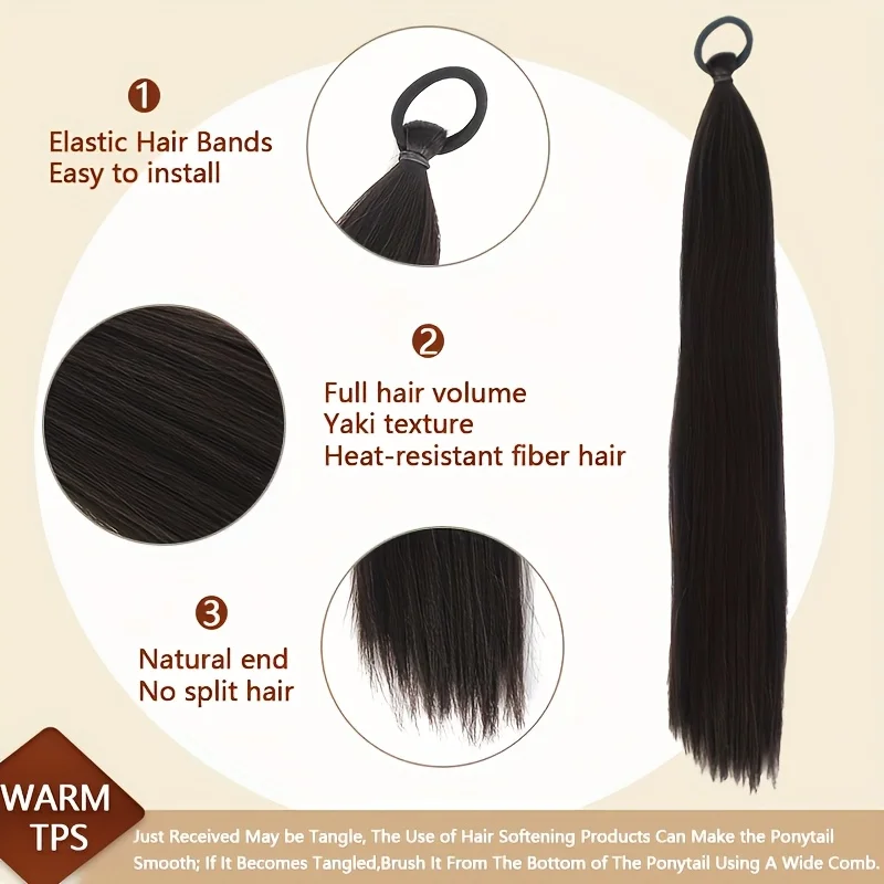 Synthetic 2pcs Braidable Ponytail - High-Temperature Resistant Wigs Straight for Women'S  Natural Look Ponytail Hair Extensions image 5