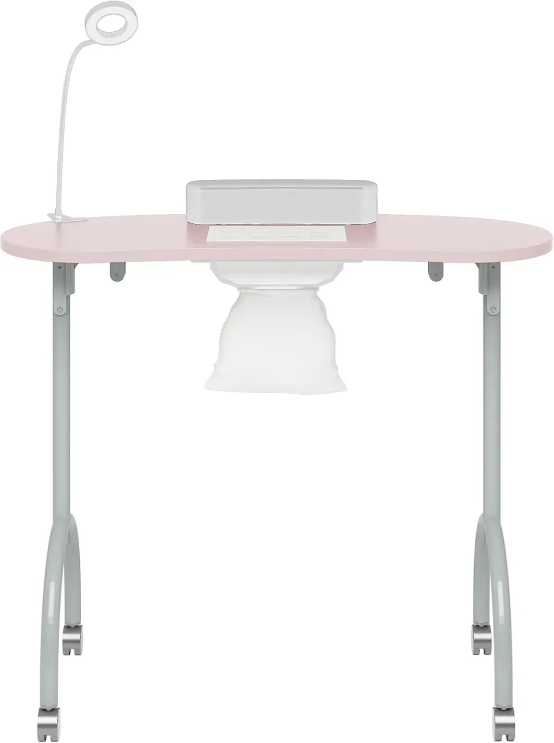 Portable Manicure Nail Table, Manicure Table with Dust Collector Fan, LED Lamp, 4 Lockable Wheels and Carry Bag