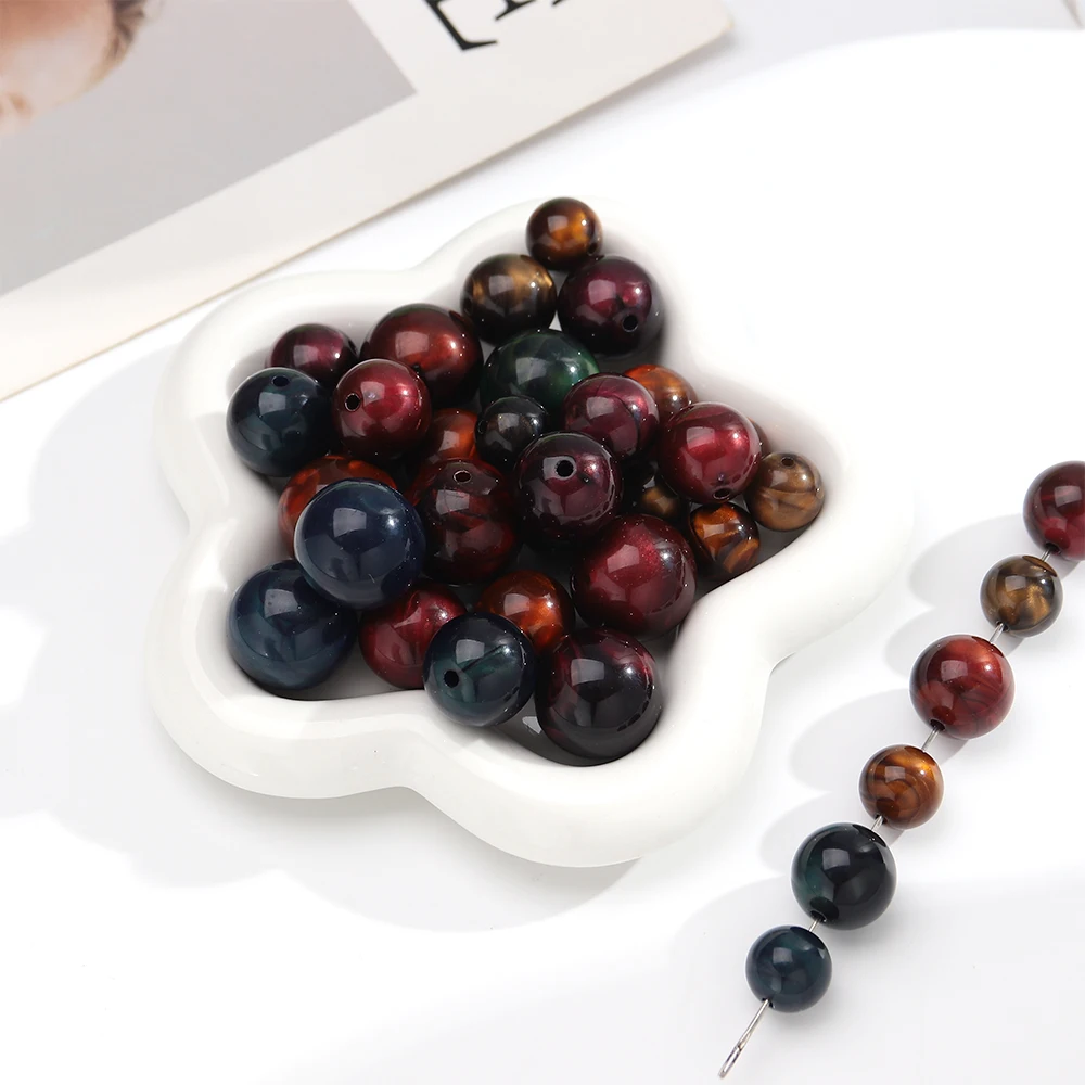 50g/lot Fall Winter Color 16/20/22/24mm Round Resin Spacer Loose Beads for DIY Necklace Bracelet Jewelry Making Accessorises