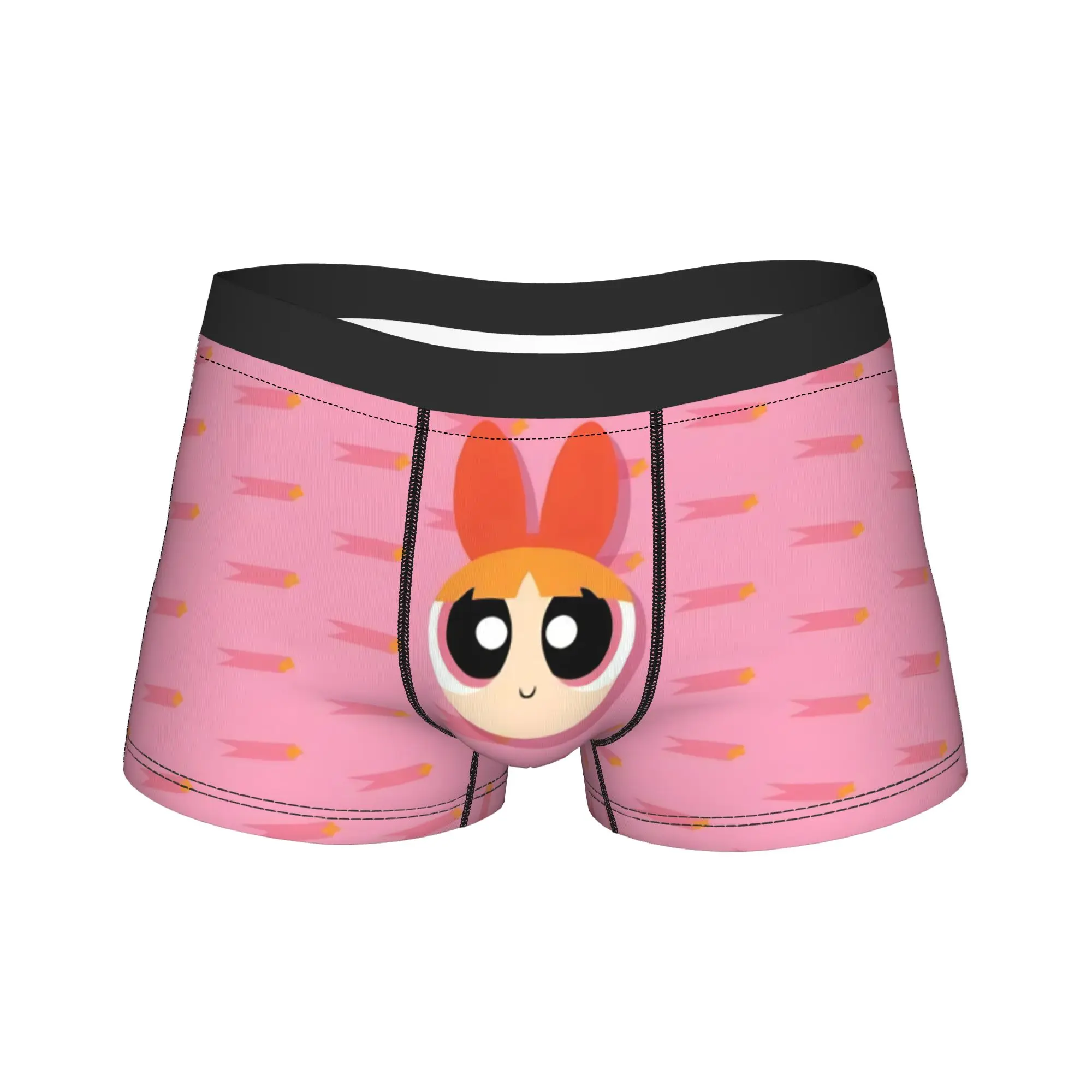 Men P-Powerpuffs Girl Cartoon Long Underwear  Novelty Boxer Briefs Shorts Panties Male Breathable Underpants Plus Size