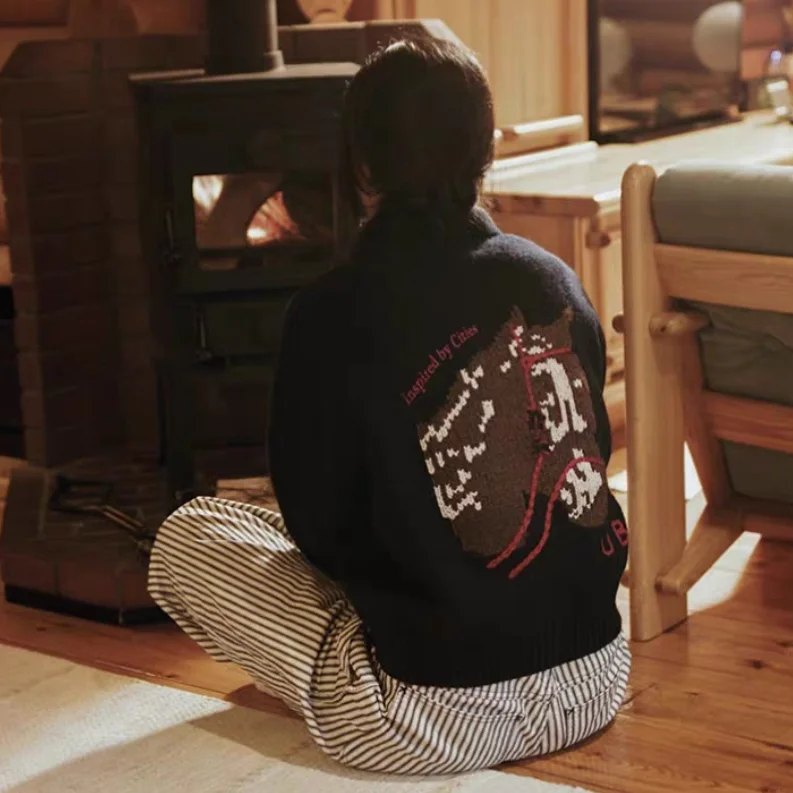 

Heavyweight Fair Isle Knit Cardigan Women's Sweater Dongda Gate Urbnic30 Small Embroidery Outerwear Casual Autumn Winter