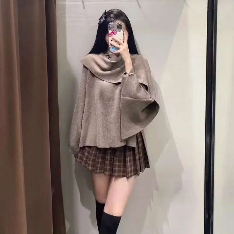 

BB6887 Autumn/Winter 25 New High end Korean Lazy Style Scarf Cloak Coat Coat 2756107