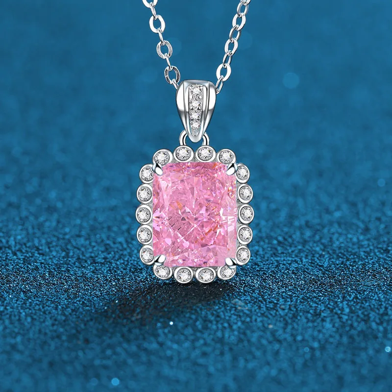 

Luxury Solid Platinum PT950 Women's Ice Flower Cut Sea Blue Pink Red Yellow Moissanite Diamond Pendant Necklace