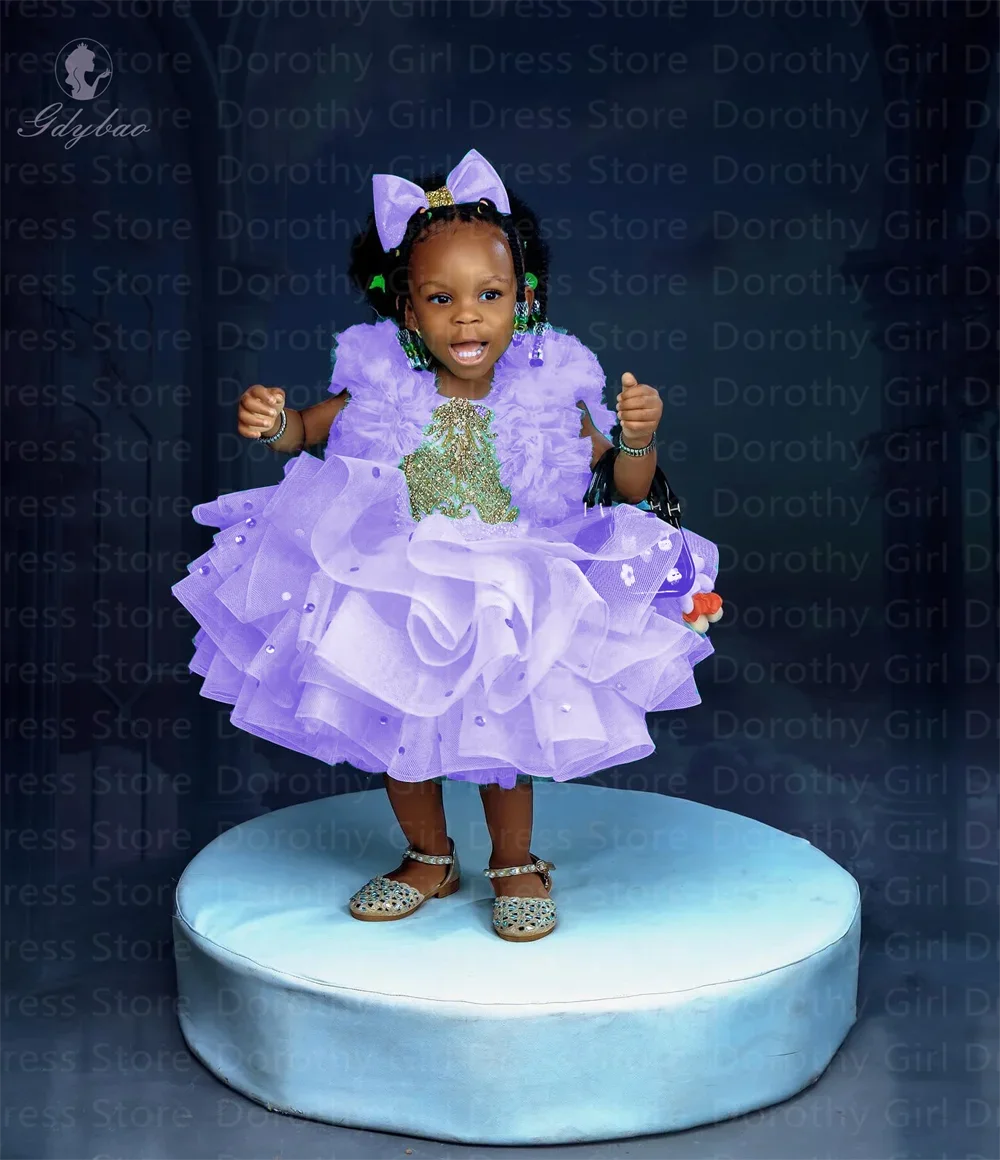 

Customize Luxury Ruffles Baby Cute Flower Girl Dresses Knee Length Beading Birthday Party Dresses Ball Gowns for Photo Shoot