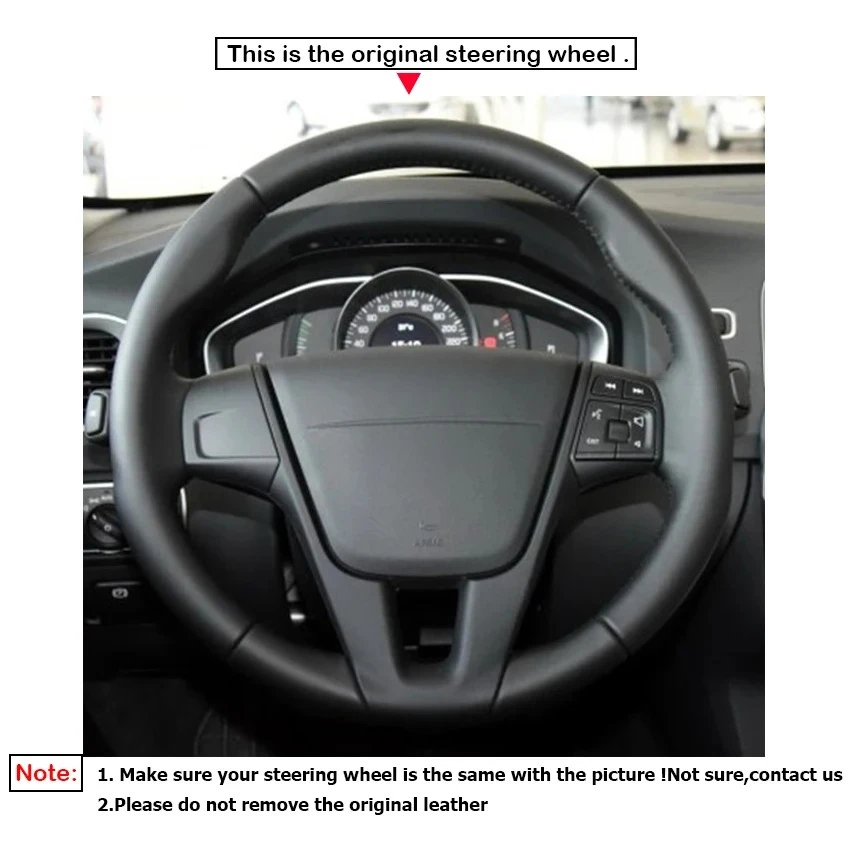 Black Faux Leather Car Steering Wheel Cover for Volvo S80 V70 XC70 S60 XC60 V60 V40 2010-2019
