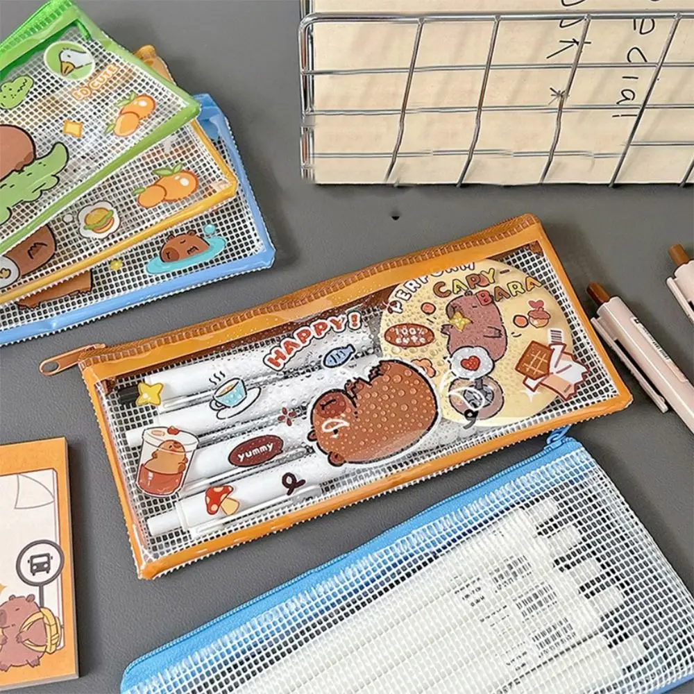 INS Style Kawaii Capybara Pen Bag Cartoon PVC Transparent Pencil Case Cute Waterproof Stationery Storage Bag Office