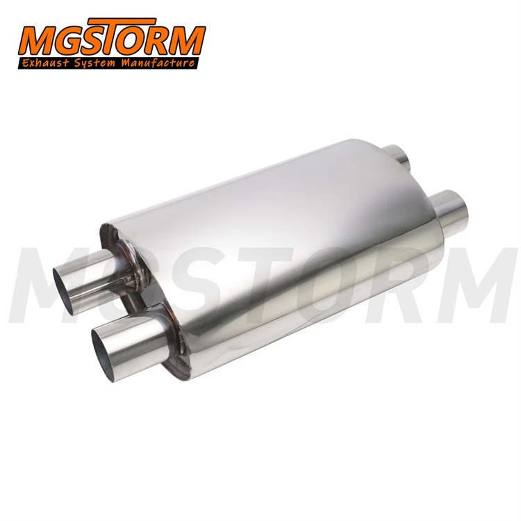 Universal Exhaust Center Muffler 52mm Double Inlets Outlets 200x130mm Oval Body 410mm Overall Length Spiral Flow Car Resonator