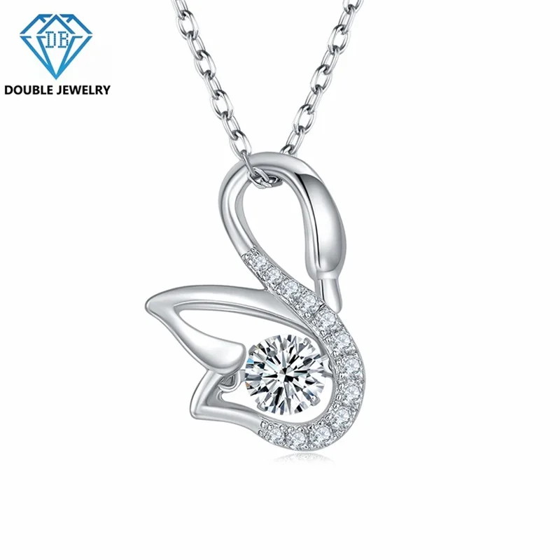 

Double Jewelry Swan design Dancing Moissanite Pendant Necklace S925 sterling silver pandant jewelry for lady party necklace gift