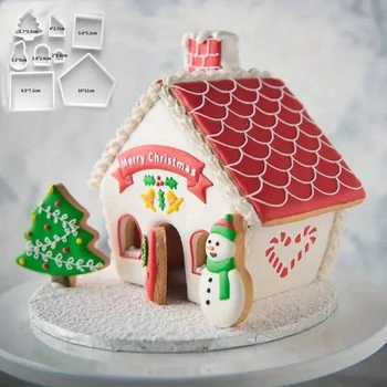 3D Christmas Gingerbread House Mould Plastic Cookie Cutter Set DIY Biscuit Mold Pastry…