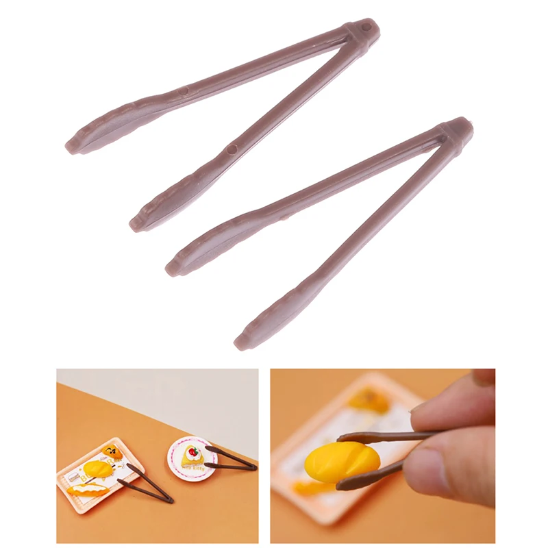 2Pcs Dollhouse Mini Cake Dessert Bread Clip Tweezers Food Clip Bread Tongs Model Tableware Cookware Kitchen Utensils Tools Toys