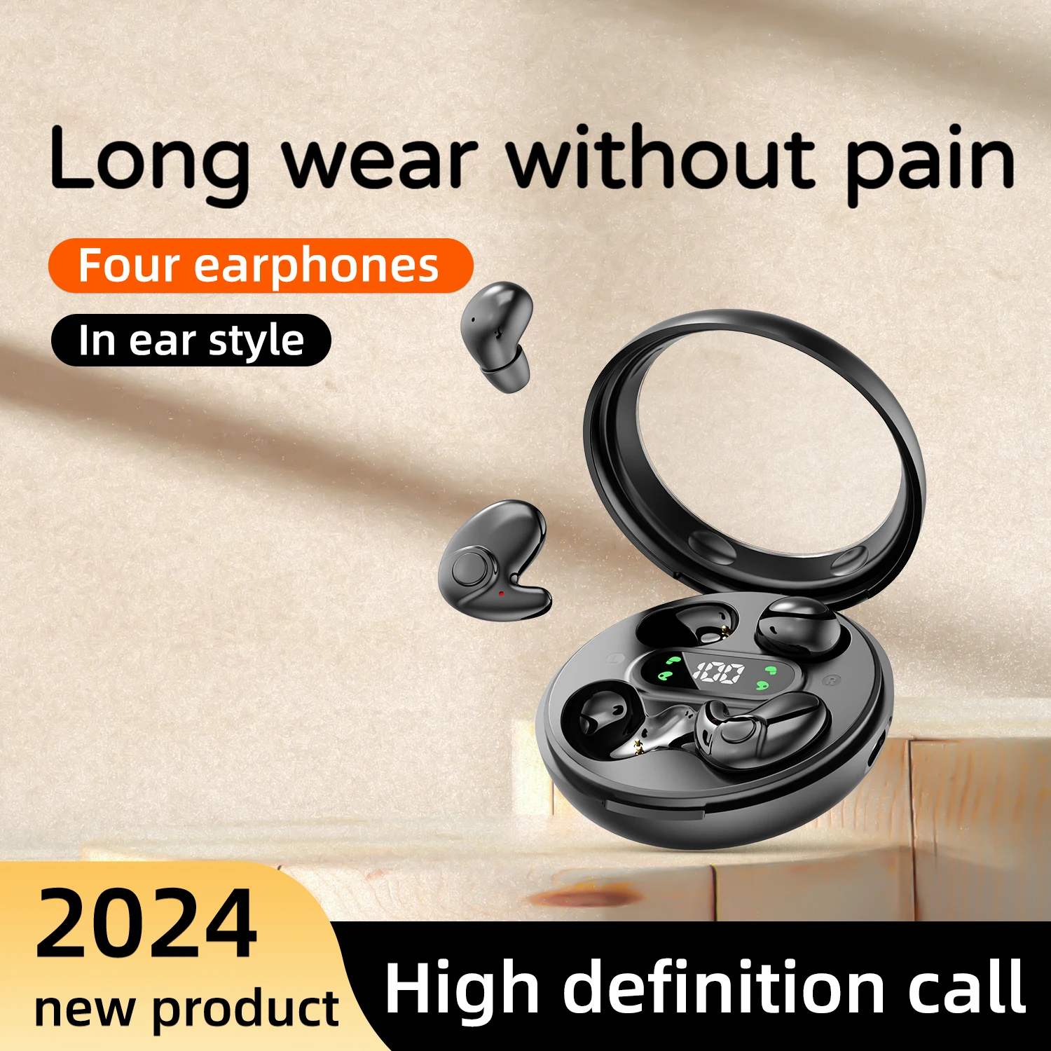 Noise Reduction TWS Earphones with Microphone 9D Four Headset for Double People Bluetooth-Compatible 5.1 Wireless Headphones