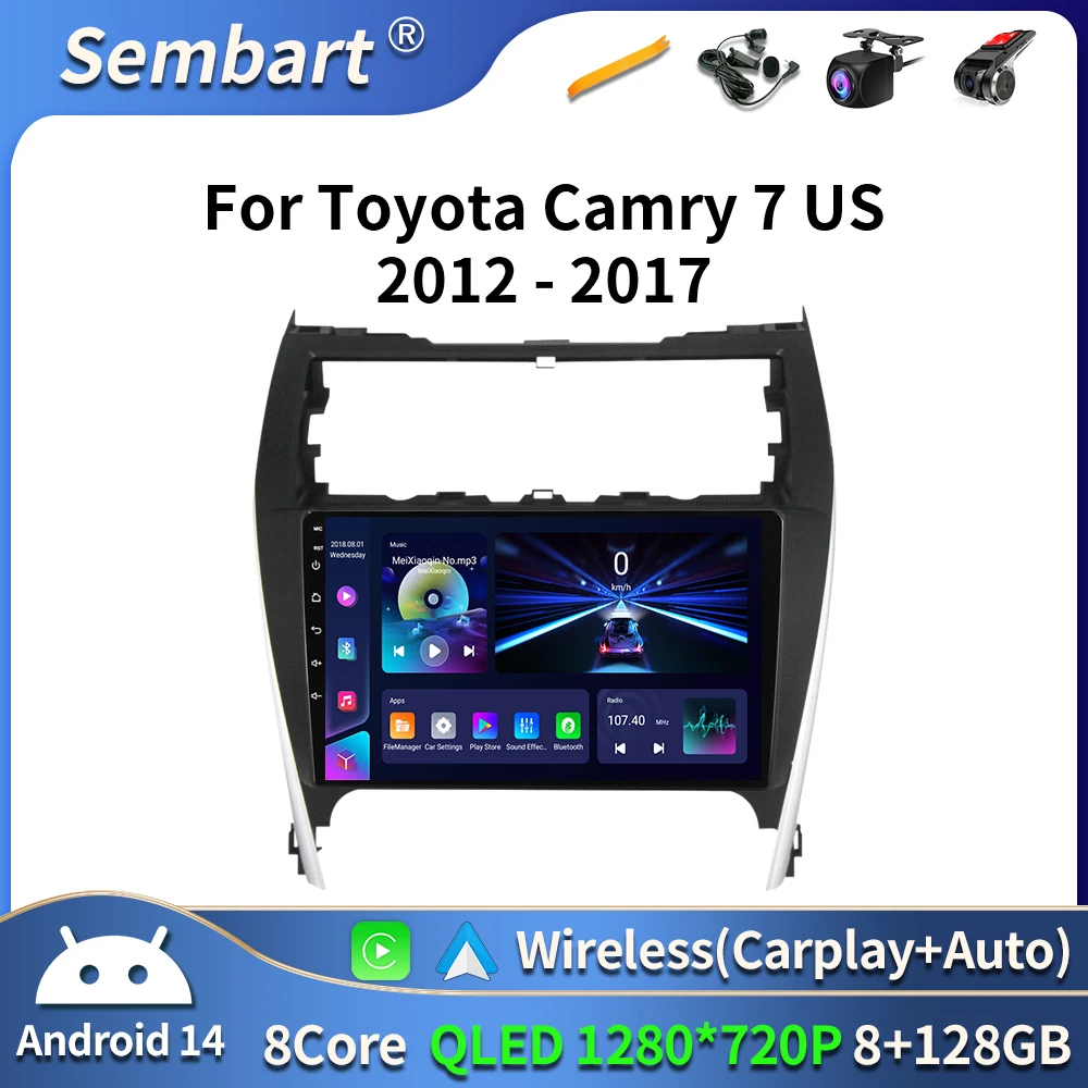

4G Car Radio Android Auto For Toyota Camry 7 XV 50 55 US Version 2012-2017 Carplay Multimedia Player Stereo 48EQ GPS DSP 2Din