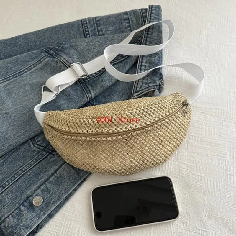 

Тканая соломенная поясная сумка для путешествий и отдыха, нагрудная сумка через плечо, поясная сумка на молнии