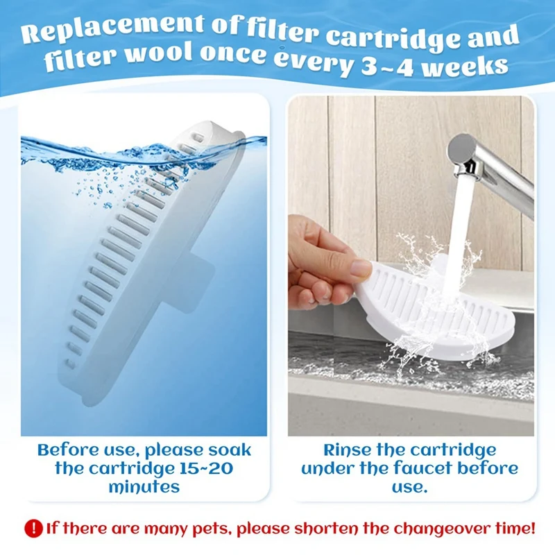 Filtros de fuente de agua para gatos, accesorios de filtro para Uahpet, 6 piezas, 67Oz/2L