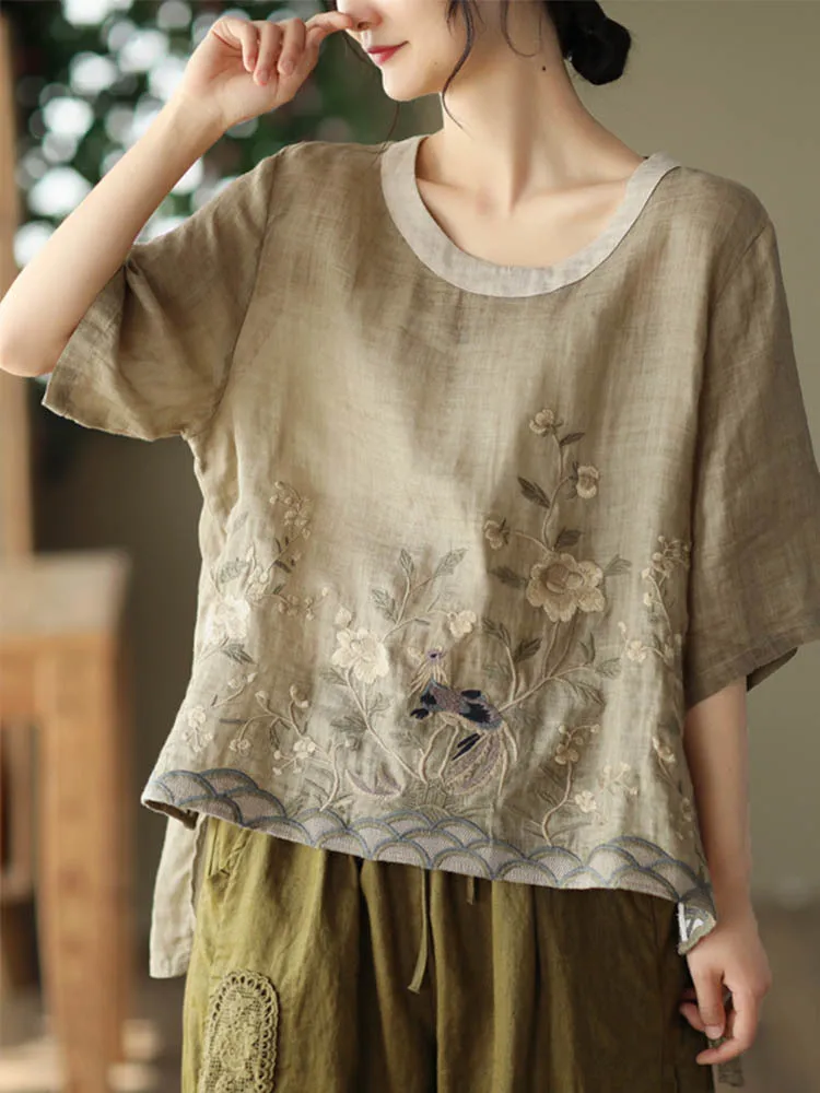 Max LuLu Summer 2022 Luxury Chinese Style Tops Women Clothes Classic Loose Casual Blouses Embroidery Vintage Linen Flower Shirts