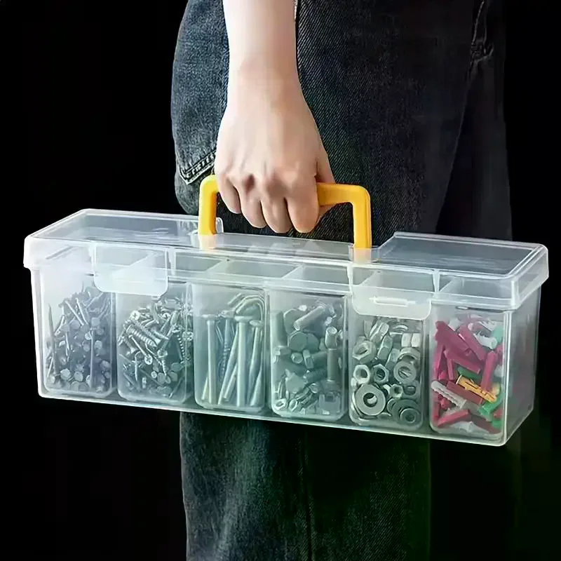 Clear Plastic Spice Storage Container Set With Removable Compartments And Portable Handle Perfect For Kitchen Pantry Seasoning