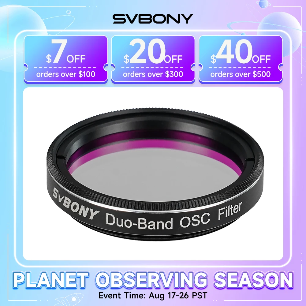 Svbony SV220 Teleskopfilter, H-Alpha und OIII, 7 nm Dualband 1,25"/2" Nebelfilter, Lichtverschmutzungsfilter für Astrofotografie