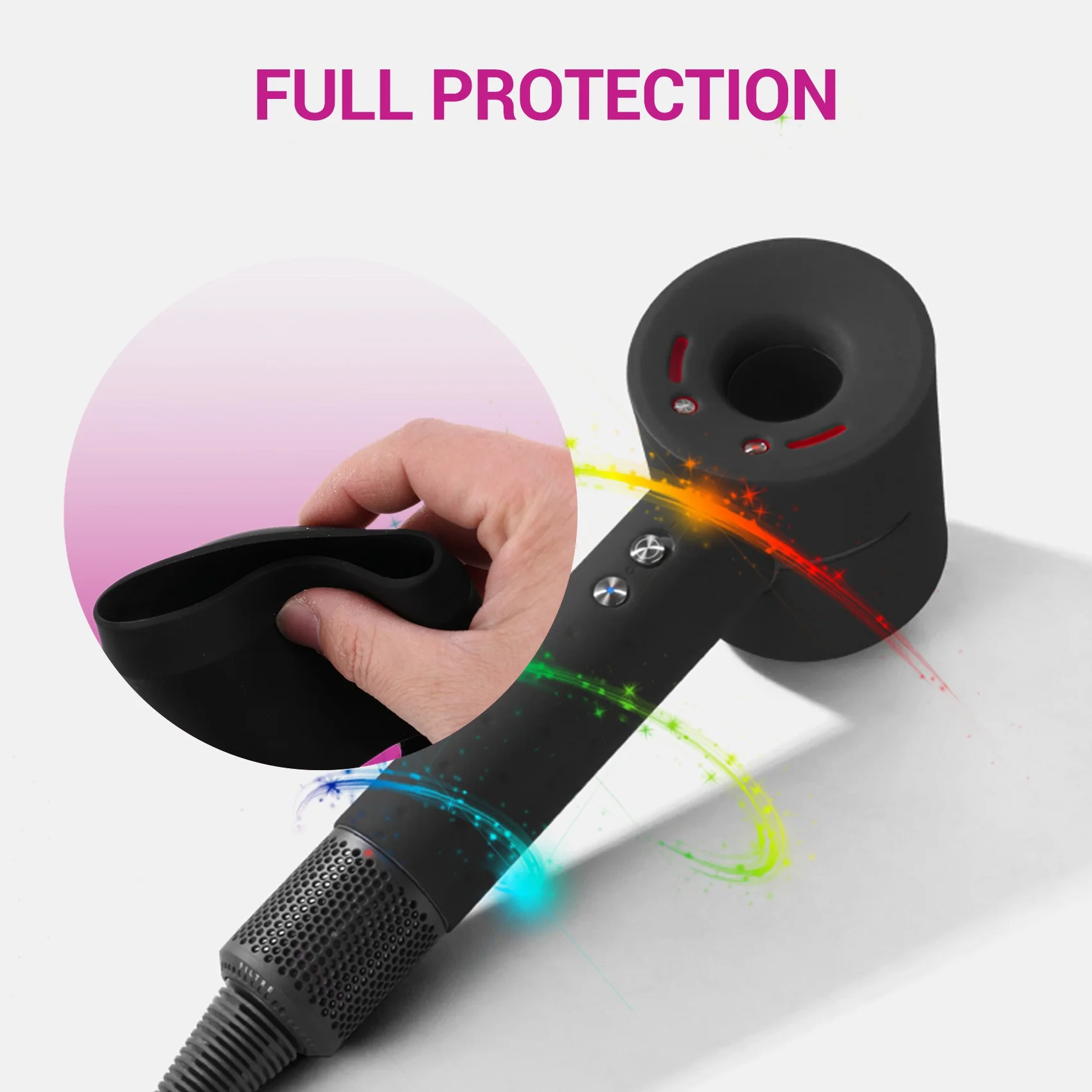 Funda protectora de silicona suave negra para secador de pelo Dyson supersónico, funda de carga de protección completa 360 para cubierta de soplador Dyson Ski
