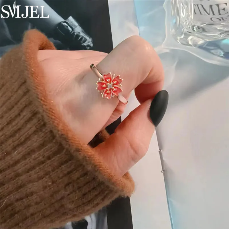 SMJEL 패션 벚꽃 불안 반지 여성을위한 Fidget Spinner 반지 귀여운 고양이 꿀벌 토끼 나비 회전 반지 결혼 선물