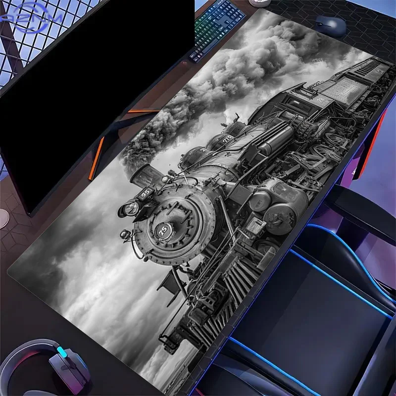 A Black And White Photo of an Old-Fashioned Steam Locomotive Pattern Office Laptop Computer Video Game Mouse Pad Birthday Gift C