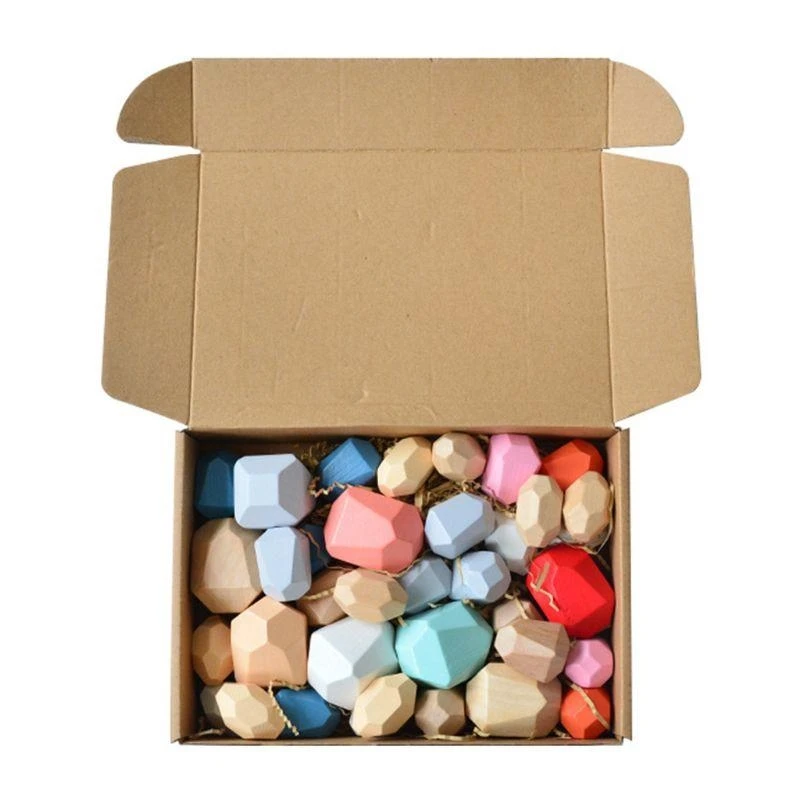 CORB 36 Pcs Children Wooden Colored Stone Stacking Game Building Block Kids for Creative Educational
