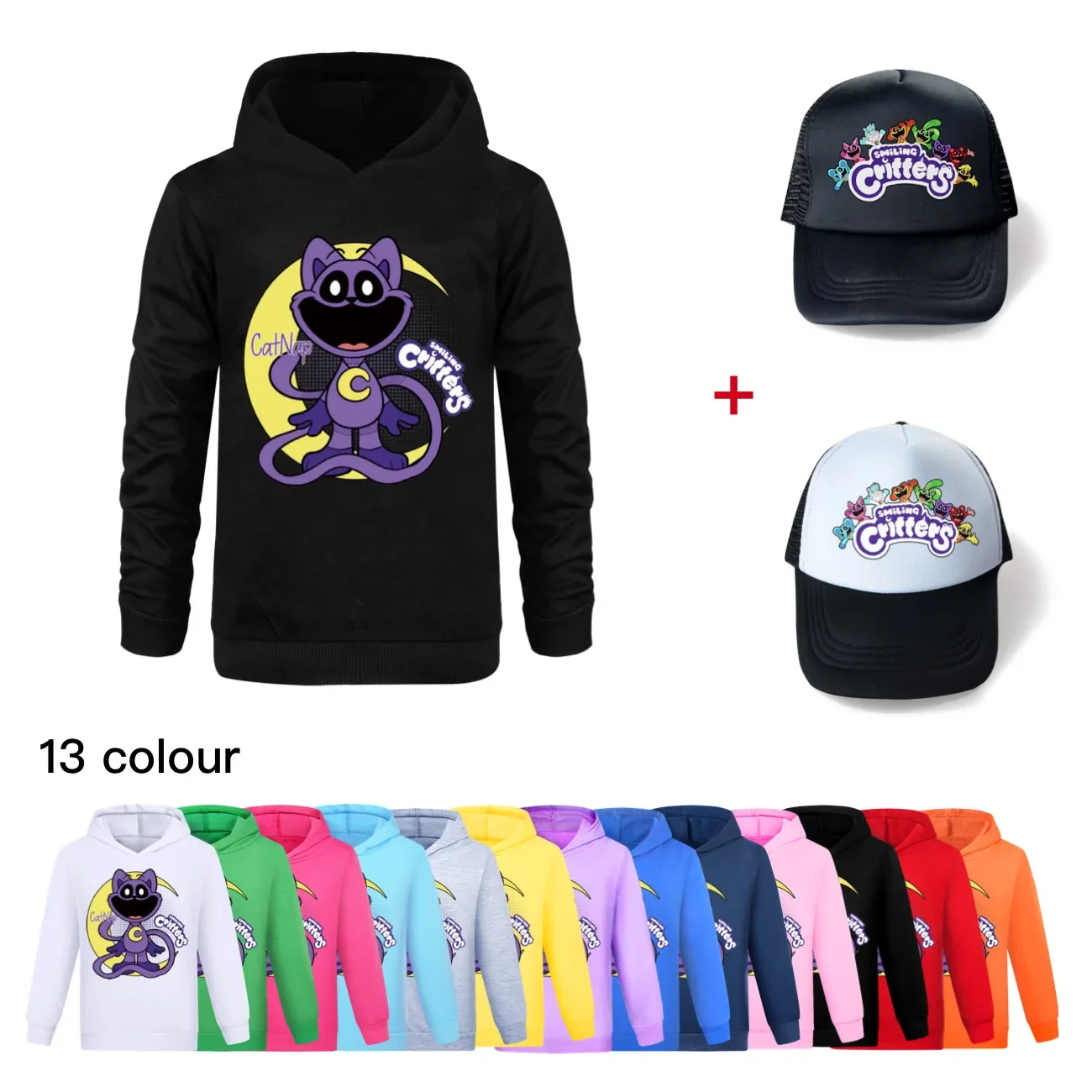 

Kids Cartoon Hoodies Boys girls Smiling Critters Children Long Sleeve Coats Girls Clothes Boys Pullovers Sweatshirts+hat 3295