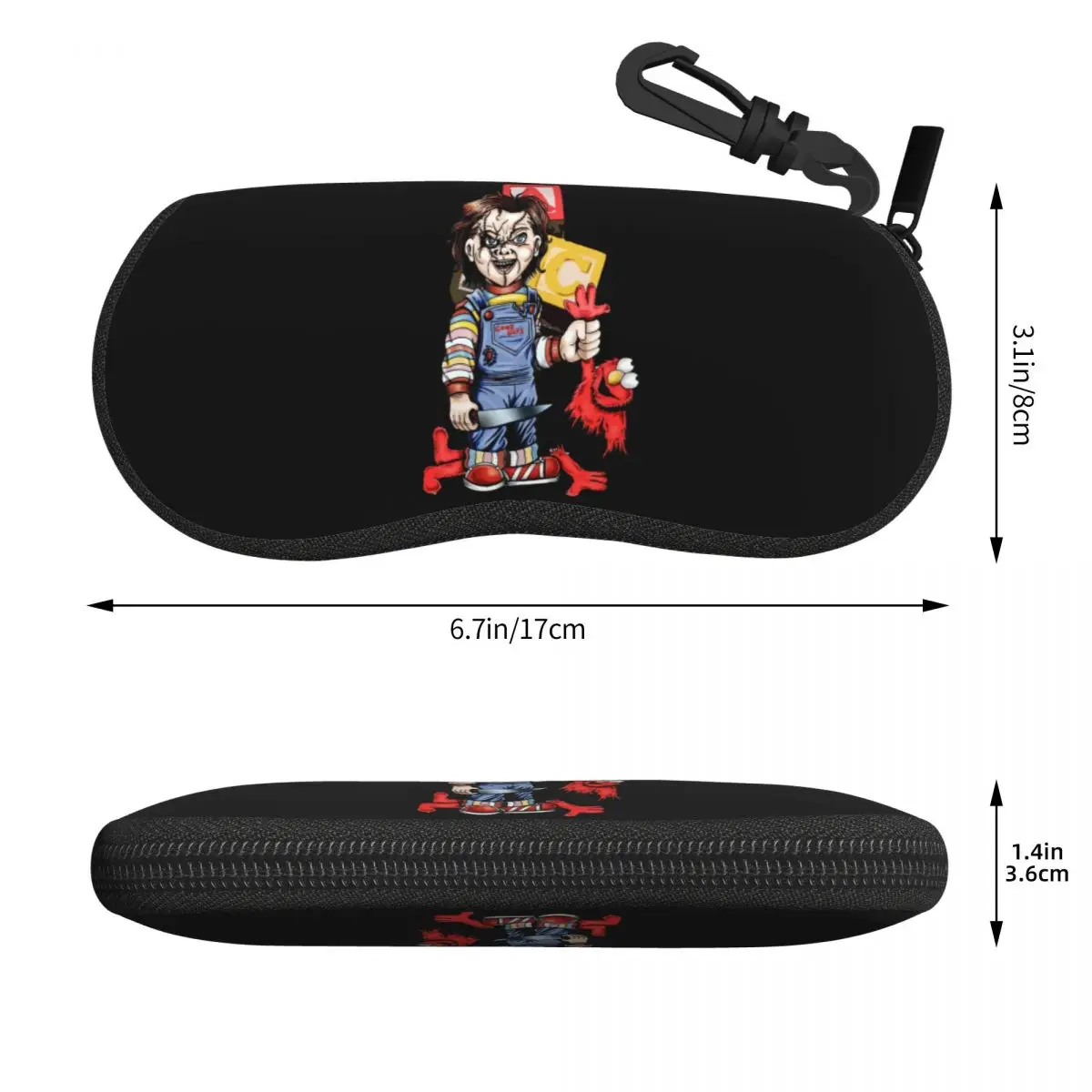 Custom Killer Chucky Doll Cartoon Art Sunglasses Case Neoprene Zipper Halloween Shell Eyeglass Case Protective Box For Glasses