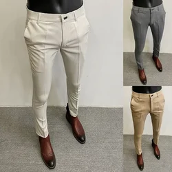 Summer Thin Men's Pants Non-iron Business Pants Men Formal Office Solid Color Daily Wear Casual Slim Fit Dress Suit Trousers Men