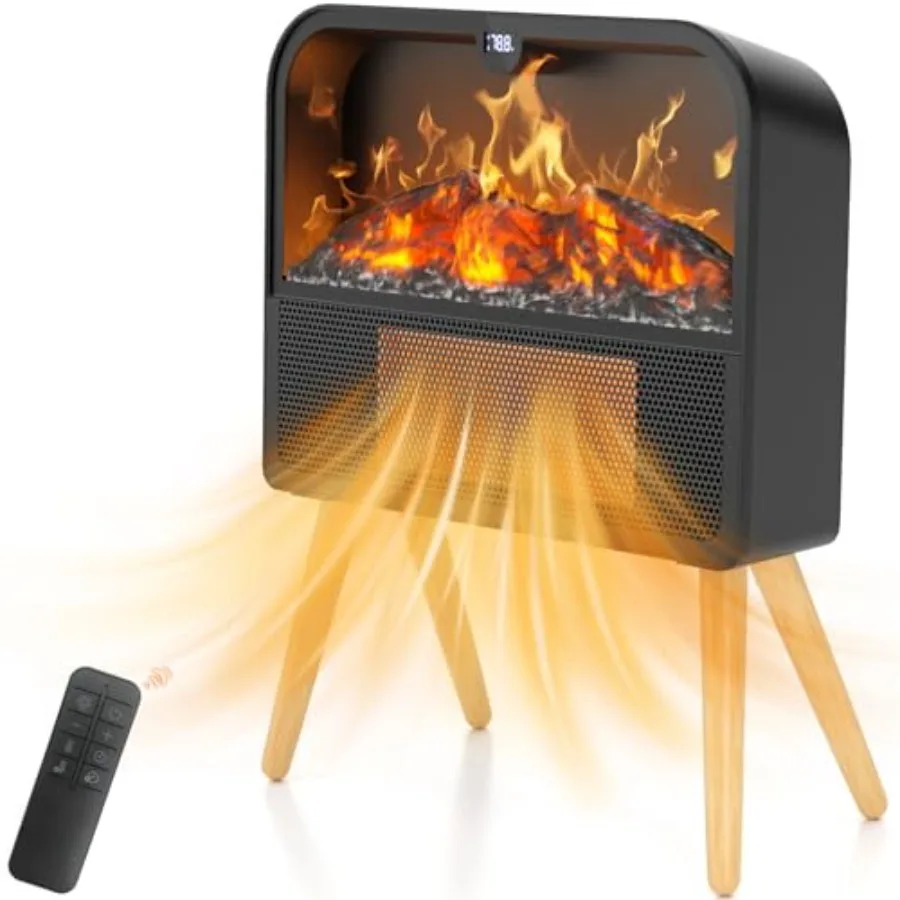

Electric Fireplace Heater Ultra-Thin Electric Fireplace Stove with Realistic Flame and Solid Wood Stand 17" Portable Space Heat
