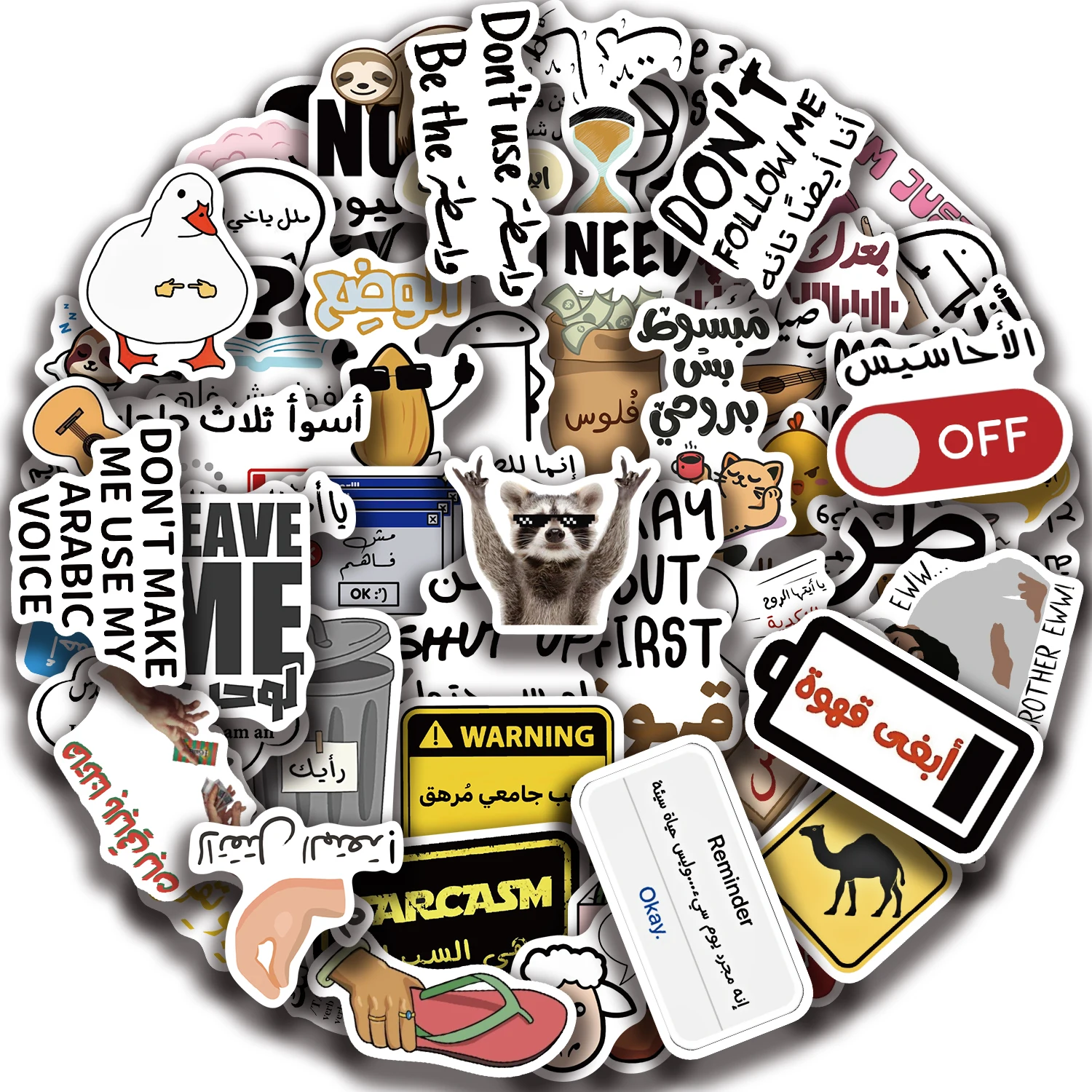 57 szt. arabskich naklejek memowych na laptopa, rower, gitarę, deskorolkę, naklejki DIY, graffiti, wodoodporne naklejki, zabawka