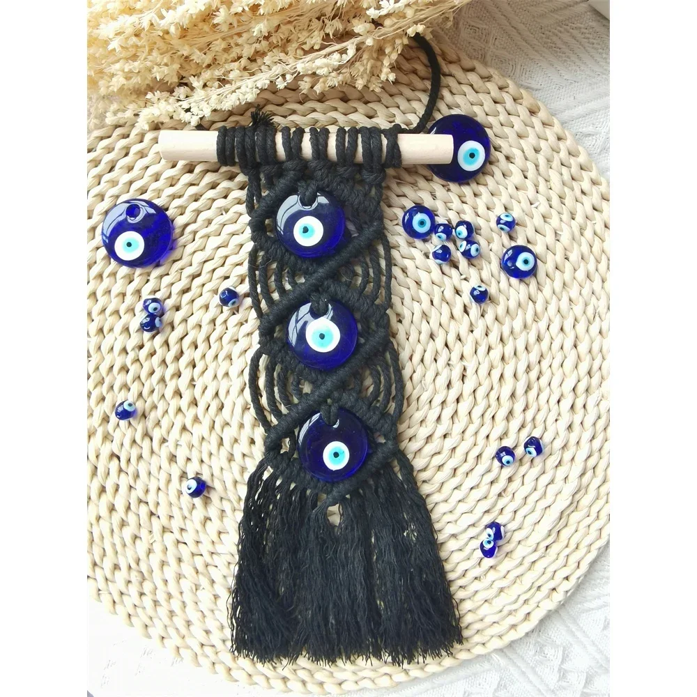 Macrame Tassel Lucky Eye Keychain Blue Turkish Evil Eye Key Chain for Women Men Jewelry Pendant Bag Accessories Decor Gift