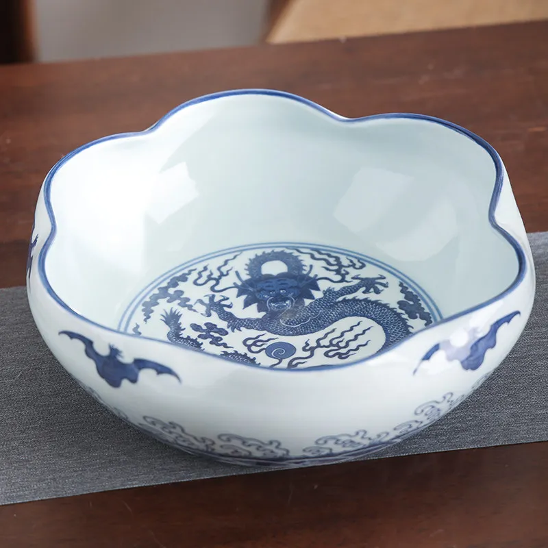 Chinese Qing Qianlong Blue and White Porcelain 5.51 Inch Lotus Pattern Bowl for Decorative Display Collectible Gift