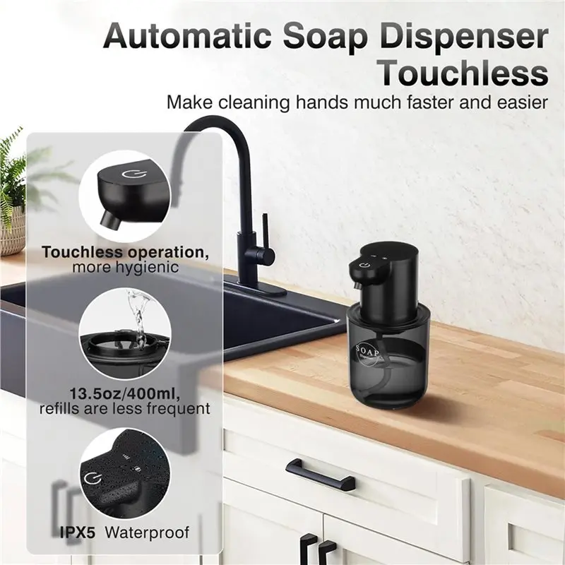 ABBP-2X Automatic Soap Dispenser Touchless,4-Level Adjustable Foaming Hand Soap Dispenser,Black