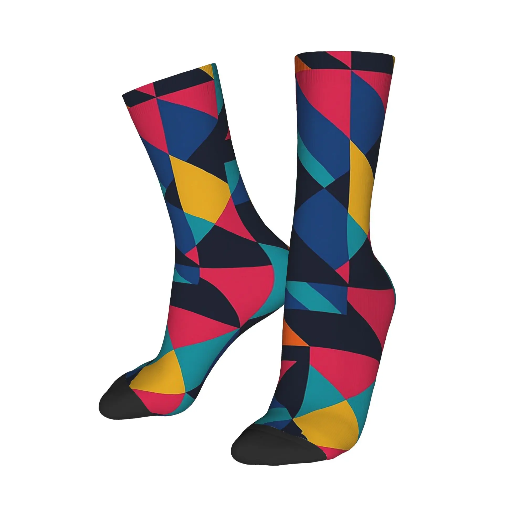 

Носки на все сезоны с абстрактным геометрическим узором в стиле пэчворк, длинные носки в стиле Харадзюку, хип-хоп, аксессуары для мужчин и женщин, подарок
