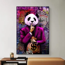 Graffiti Art Red Blue Green Panda Face Make The Noise Poster Canvas Painting Money Bag Wall Art For Living Room Home Decor
