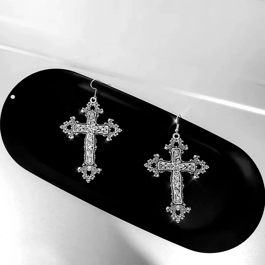 Gotische Blumen-Großkreuz Y2K Damen Creolen Halloween Hexerei Kruzifix Ohrringe Ästhetischer Boucle Oreille Schmuck – Detail 7