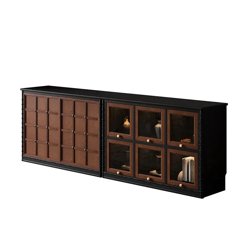 

French retro solid wood TV cabinet module combination medieval living room floor cabinet storage chest cabinet